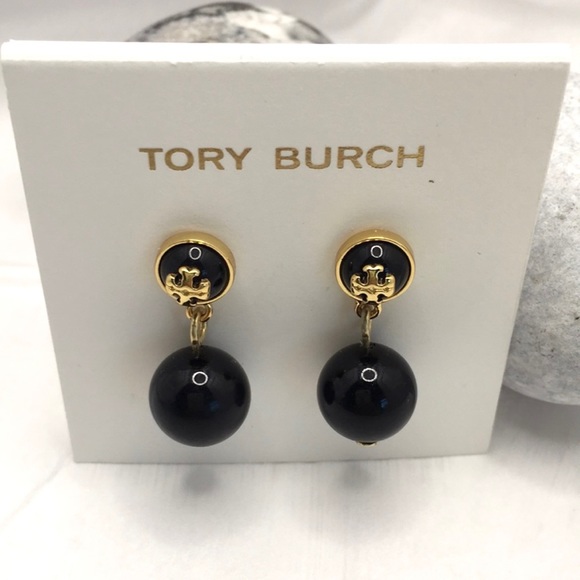 ⭐️Host Pick⭐️Tory Burch Black Pearl Gold Kira Drop Earrings - Picture 7 of 9